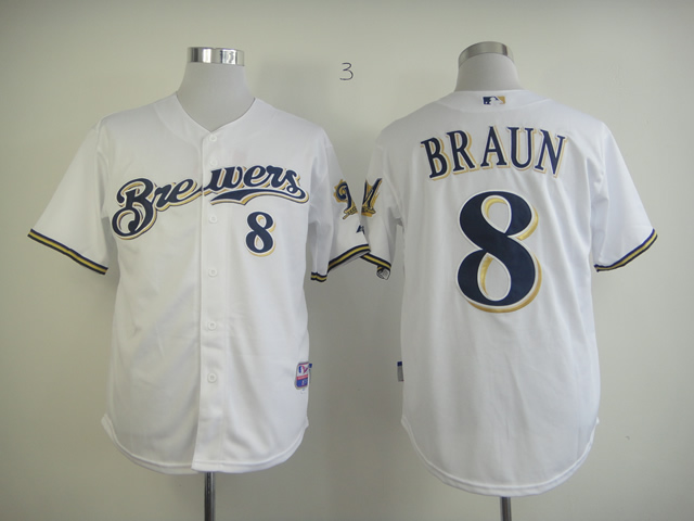Men Milwaukee Brewers #8 Braun White MLB Jerseys